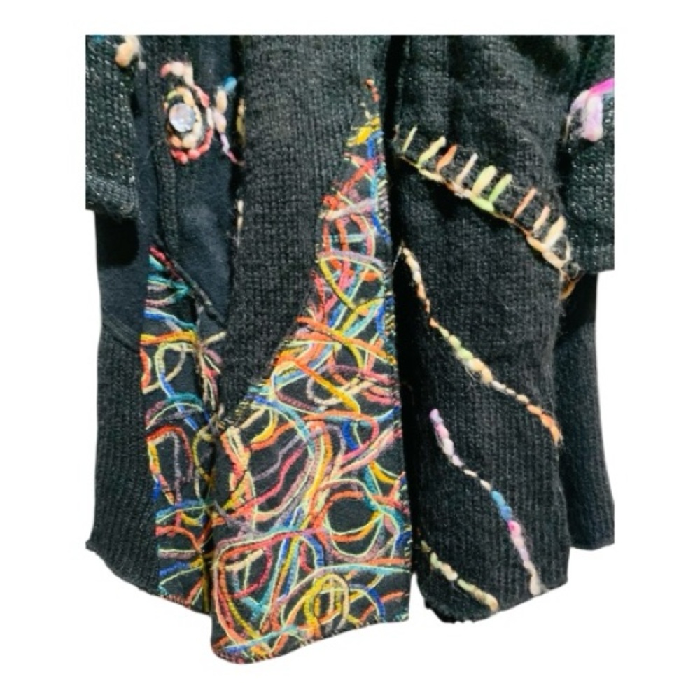 Moka’s Bohemian Woven Sweater with Faux Fur Collar and Colorful Embroidery Sz XL - Picture 6 of 8